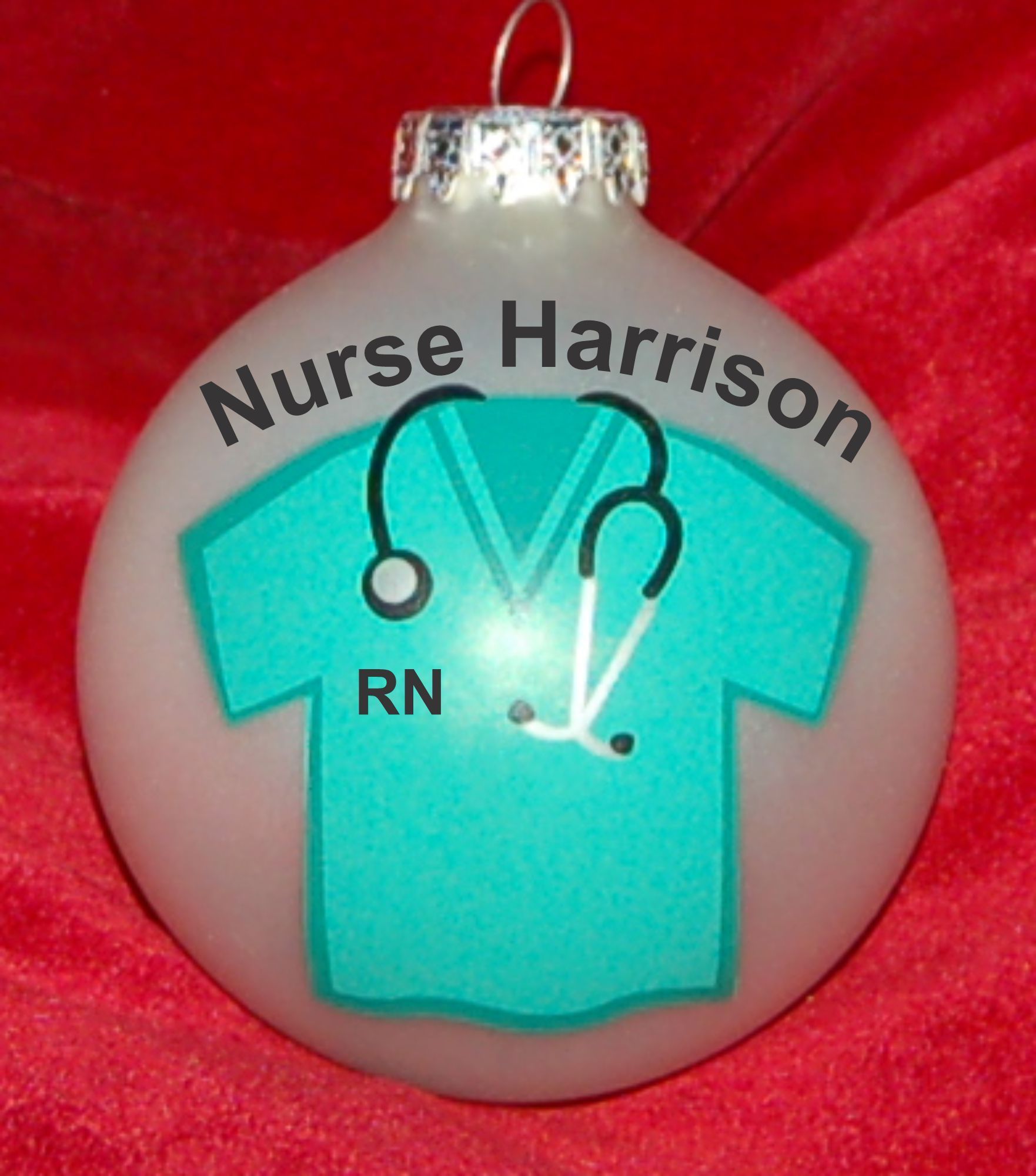 Scrubs for New Nurse Christmas Ornament Personalized by Russell Rhodes