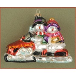 Snowmobile Buddies Glass Christmas Ornament Personalized by Russell Rhodes