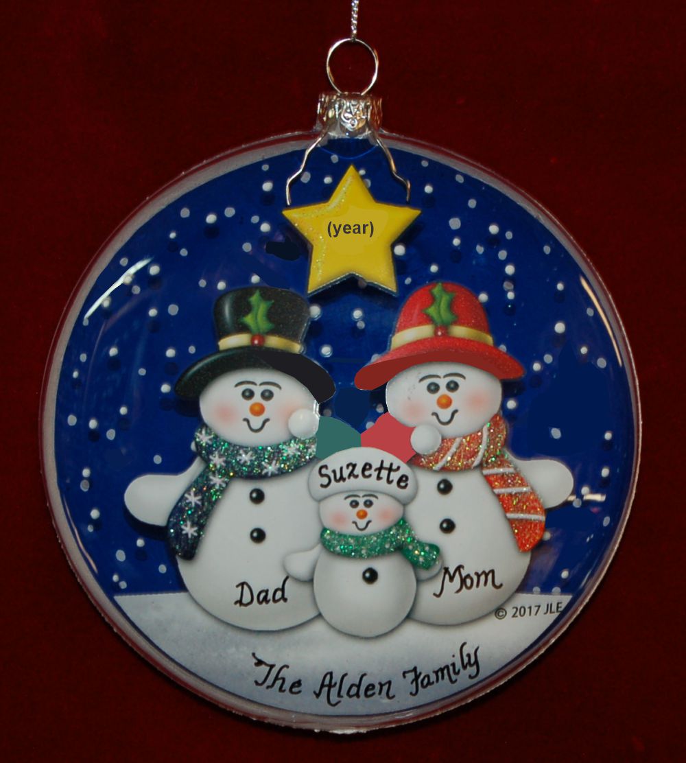 Snow Delightful Family of 3 Glass Christmas Ornament Personalized by RussellRhodes.com