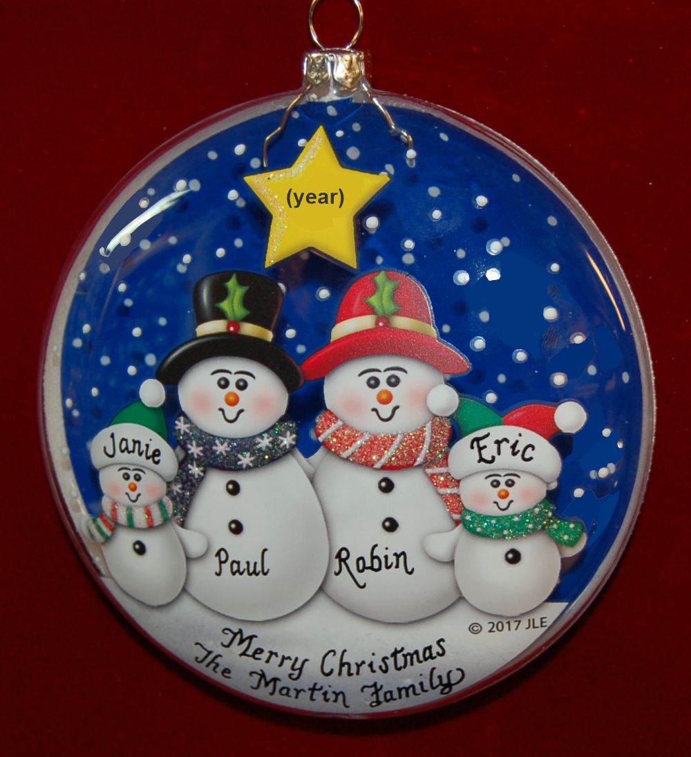 Snow Delightful Family of 4 Glass Christmas Ornament Personalized by RussellRhodes.com