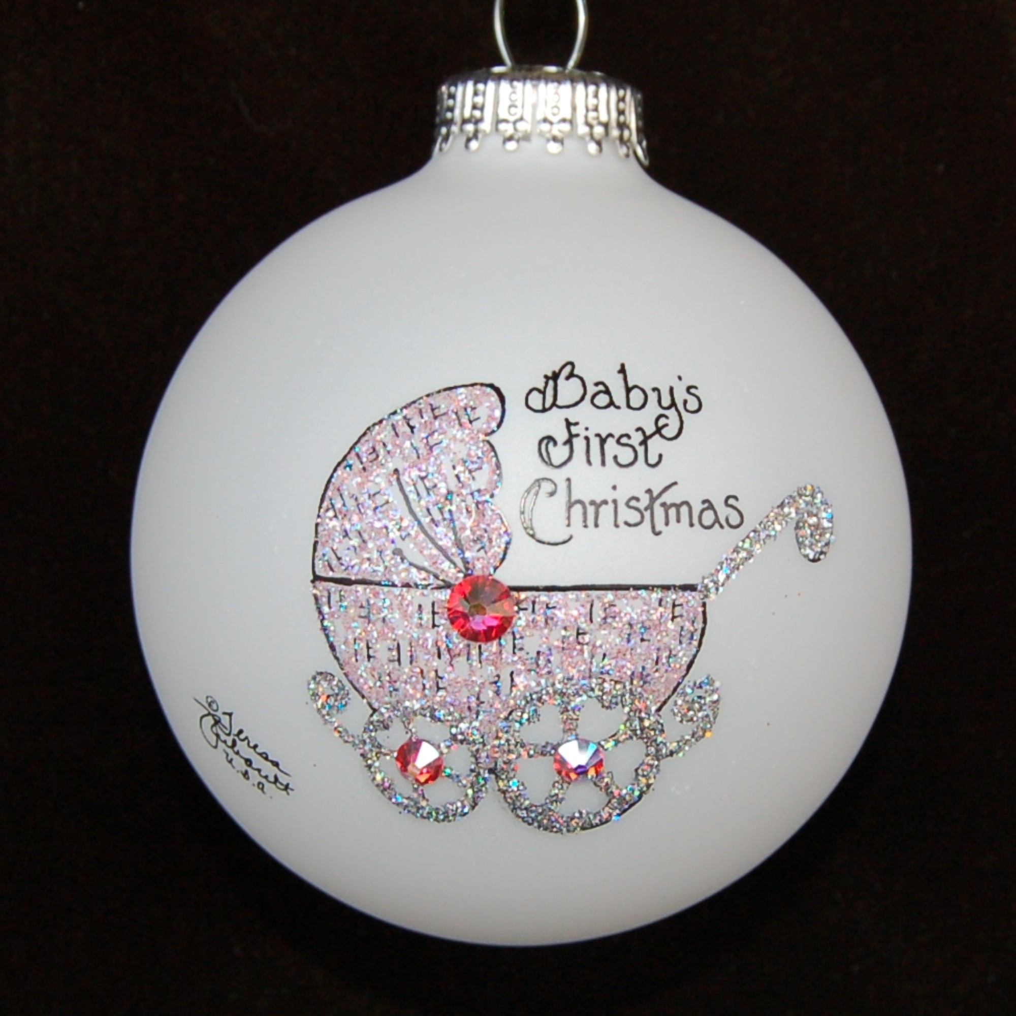 Personalized Crystal Celebrations Buggy Baby Girl Christmas Ornament Glass Personalized by Russell Rhodes