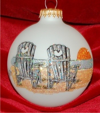 Beach Vacation Chairs in the Sand Glass Personalized Christmas Ornament Personalized by RussellRhodes.com