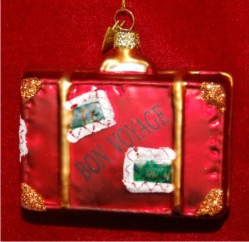 Bon Voyage Suitcase Glass Christmas Ornament Personalized by Russell Rhodes