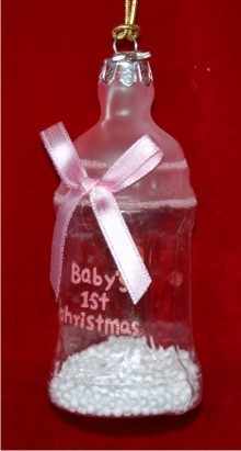 Baby Bottle Delights Pink Glass Christmas Ornament Personalized by RussellRhodes.com