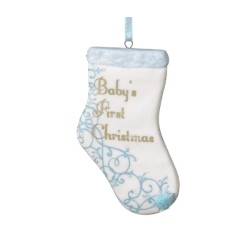 Sturdy-fire Porcelain Blue Baby's First Christmas Stocking Christmas Ornament Personalized by Russell Rhodes