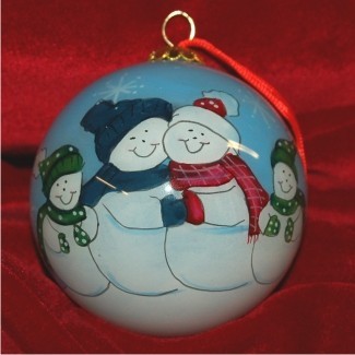 Snow Family of 4 Glass Ball Personalized Christmas Ornament Personalized by Russell Rhodes