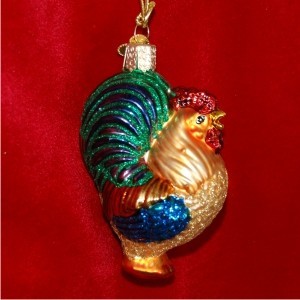 Rooster Glass Christmas Ornament Personalized by Russell Rhodes