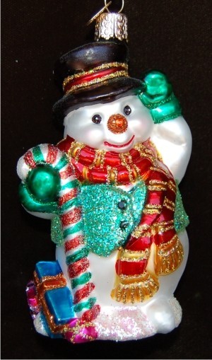 Candy Cane Snowman Christmas Ornament Personalized by Russell Rhodes