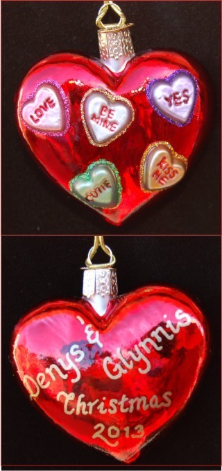 Be Mine!  Romantic Heart Glass Christmas Ornament Personalized by Russell Rhodes