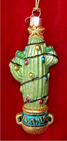 Christmas Cactus Glass Christmas Ornament