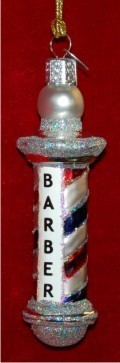 Barber Pole Glass Christmas Ornament Personalized by Russell Rhodes