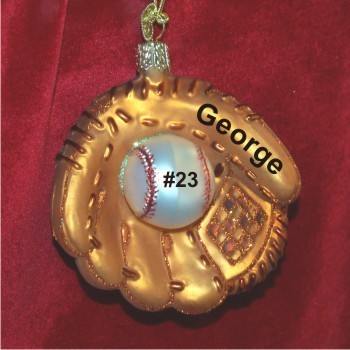 Baseball Glove Ornament Glass Christmas Ornament Personalized by Russell Rhodes