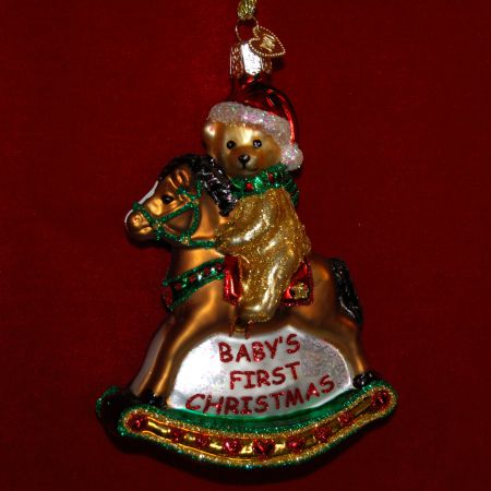 Rocking Horse Teddy Glass Christmas Ornament Personalized by RussellRhodes.com
