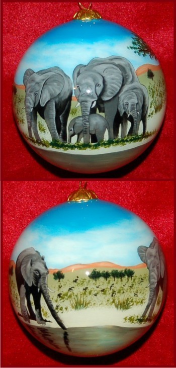 Natural Beauty: Elephants in the Wild Christmas Ornament Personalized by Russell Rhodes