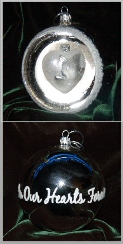 In Our Hearts Forever Memorial Glass Christmas Ornament Personalized by Russell Rhodes