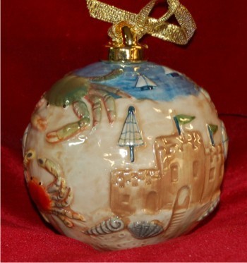 Sand Castle Beach Vacation Porcelain Hand Painted Ball Personalized by Russell Rhodes