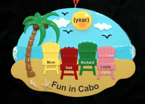 Personalized Beach Chairs Family of 4 Christmas Ornament by Russell Rhodes