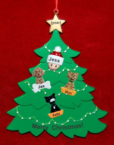 Single Person Christmas Tree Ornament with 3 Dogs, Cats, Pets Custom Add-ons Personalized by RussellRhodes.com