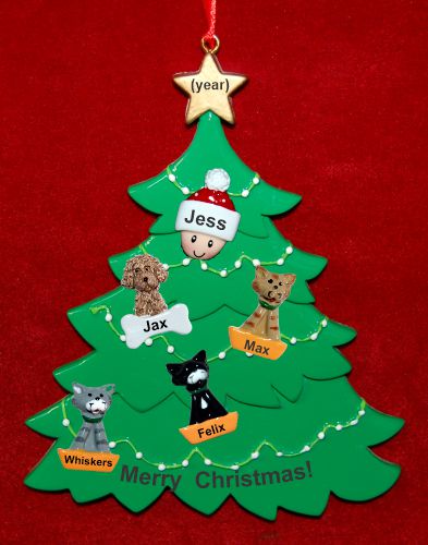 Single Person Christmas Tree Ornament with 4 Dogs, Cats, Pets Custom Add-ons Personalized by RussellRhodes.com