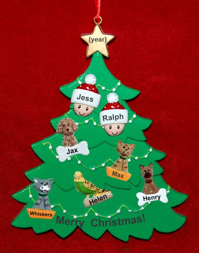 Grandparents Christmas Tree Ornament 2 Grandkids with 5 Dogs, Cats, Pets Custom Add-ons Personalized by RussellRhodes.com
