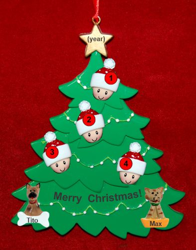 Grandparents Christmas Tree Ornament with 4 Grandkids and 2 Dogs, Cats, Pets Custom Add-ons Personalized by RussellRhodes.com