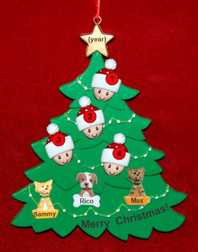 Grandparents Christmas Tree Ornament with 4 Grandkids and 3 Dogs, Cats, Pets Custom Add-ons Personalized by RussellRhodes.com