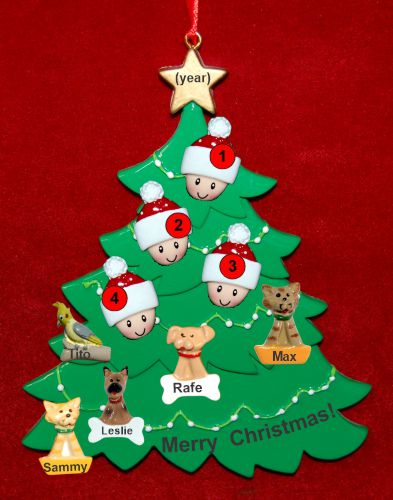 Grandparents Christmas Tree Ornament with 4 Grandkids and 5 Dogs, Cats, Pets Custom Add-ons Personalized by RussellRhodes.com