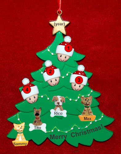 Single Dad Christmas Tree Ornament with 3 Kids and 4 Dogs, Cats, Pets Custom Add-ons Personalized by RussellRhodes.com