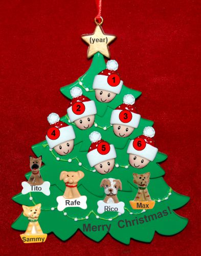 Grandparents Christmas Tree Ornament 6 Grandkids with 5 Dogs, Cats, Pets Custom Add-ons Personalized by RussellRhodes.com
