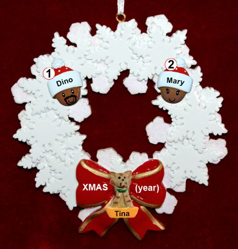 African American Black Couple Christmas Ornament Celebration Wreath Red Bow 1 Dog, Cat, or Other Pet Personalized by RussellRhodes.com