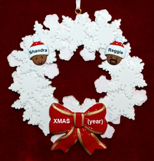 African American Black Couple Christmas Ornament Celebration Wreath Red Bow Personalized by RussellRhodes.com