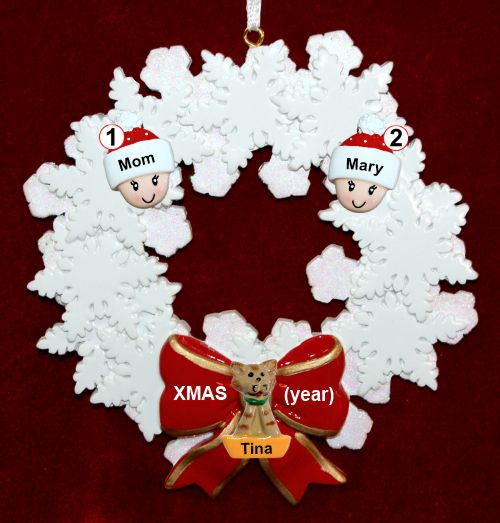 Single Mom Christmas Ornament 1 Child Celebration Wreath Red Bow 1 Dog, Cat, or Other Pet Personalized by RussellRhodes.com