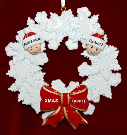 Couples Christmas Ornament Celebration Wreath Red Bow Personalized by RussellRhodes.com