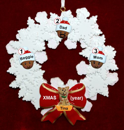 African American Grandparents Christmas Ornament 3 Grandkids Celebration Wreath Red Bow 1 Dog, Cat, or Other Pet Personalized by RussellRhodes.com