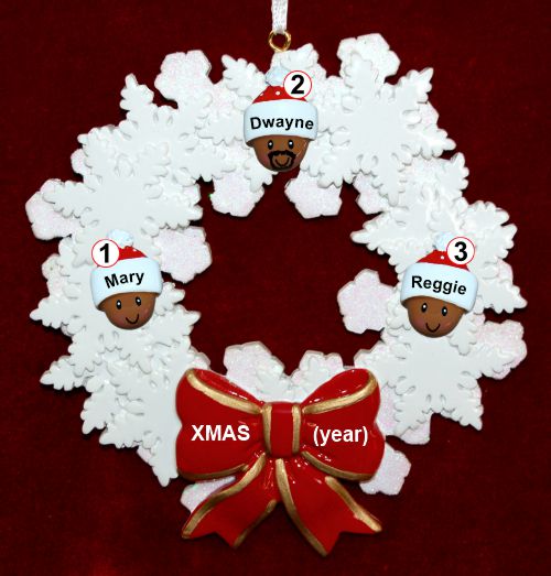 African American Grandparents Christmas Ornament Celebration Wreath Red Bow 3 Grandkids Personalized by RussellRhodes.com