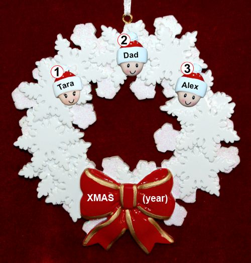 Single Dad Christmas Ornament 2 Kids Celebration Wreath Red Bow Personalized by RussellRhodes.com