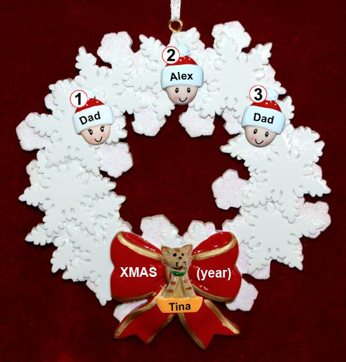 Gay Couple Christmas Ornament 1 Child Celebration Wreath Red Bow 1 Dog, Cat, or Other Pet Personalized by RussellRhodes.com
