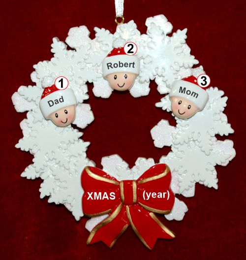 Family Christmas Ornament Celebration Wreath Red Bow for 3 Personalized by RussellRhodes.com