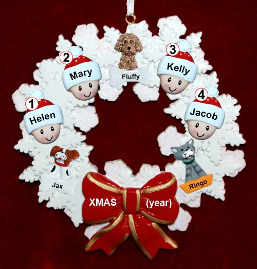 Grandparents Christmas Ornament 4 Grandkids Celebration Wreath Red Bow 3 Dogs, Cats, Pets Custom Add-ons Personalized by RussellRhodes.com