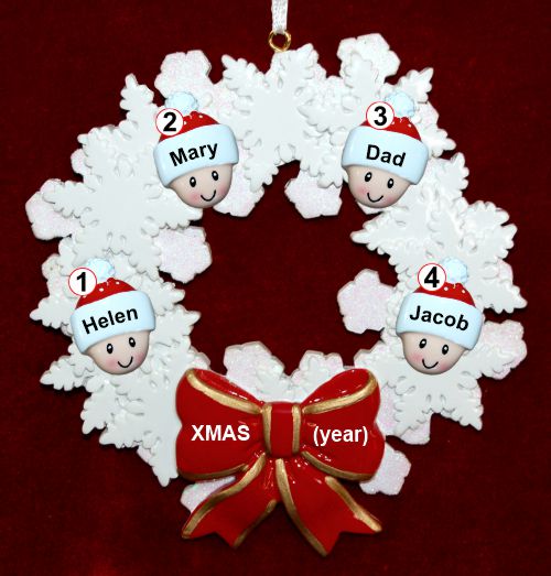 Single Dad Christmas Ornament 3 Kids Celebration Wreath Red Bow Personalized by RussellRhodes.com