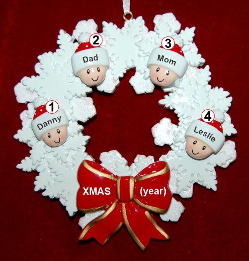 Family Christmas Ornament Celebration Wreath Red Bow for 4 Personalized by RussellRhodes.com