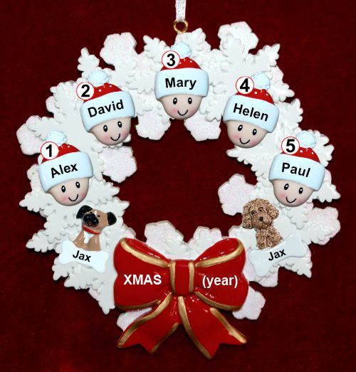 Grandparents Christmas Ornament Celebration Wreath Red Bow 5 Grandkids Personalized by RussellRhodes.com