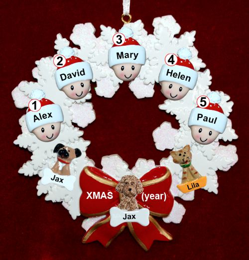 Grandparents Christmas Ornament Celebration Wreath Red Bow 5 Grandkids Personalized by RussellRhodes.com