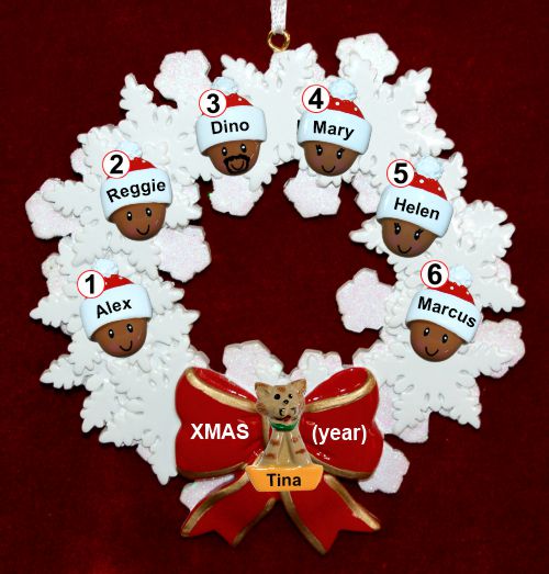 African American Grandparents Christmas Ornament Celebration Wreath Red Bow 6 Grandkids Personalized by RussellRhodes.com