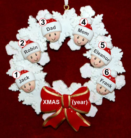 Family Christmas Ornament Celebration Wreath Red Bow for 6 Personalized by RussellRhodes.com