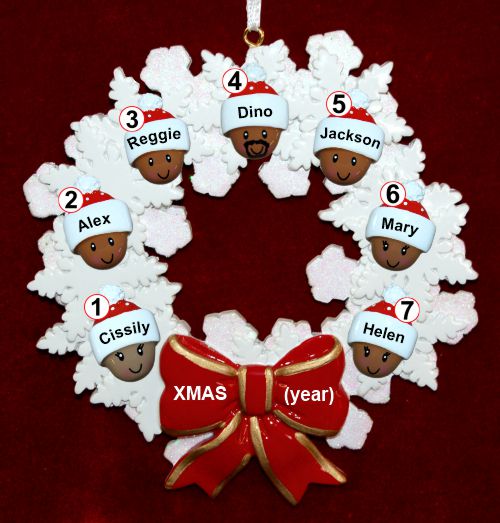 African American Grandparents Christmas Ornament Celebration Wreath Red Bow 7 Grandkids Personalized by RussellRhodes.com