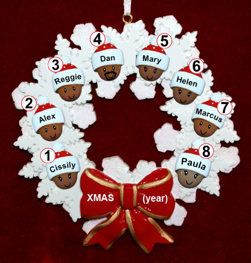 African American Grandparents Christmas Ornament Celebration Wreath Red Bow 8 Grandkids Personalized by RussellRhodes.com