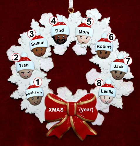 Grandparents Christmas Ornament Celebration Wreath Red Bow 8 Mixed Race Grandkids Personalized by RussellRhodes.com