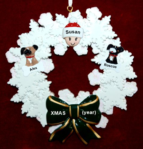 Single Person Christmas Ornament Holiday Wreath with 2 Dogs, Cats, or Other Pets Add-on Personalized by RussellRhodes.com