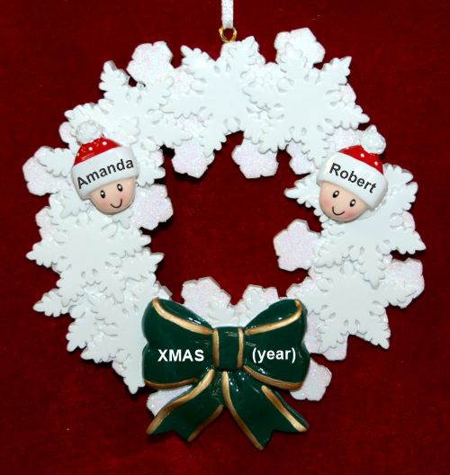 Couples Christmas Ornament Celebration Wreath Green Bow Personalized by RussellRhodes.com